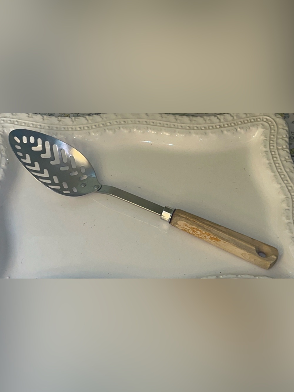 Ekco Vintage Stainless Steel Slotted Spoon with wooden Handle